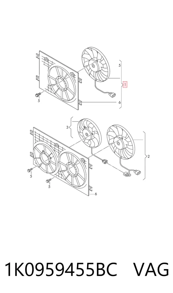 Ventilador eléctrico de refrigeración completo izquierdo (motor y hélice) 1K0959455BC VAG