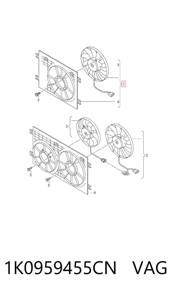 Ventilador eléctrico de refrigeración completo izquierdo (motor y hélice) 1K0959455CN VAG