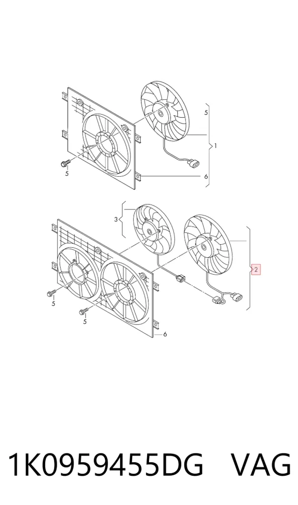Ventilador de refrigeración completo derecho (motor y hélice) 1K0959455DG VAG