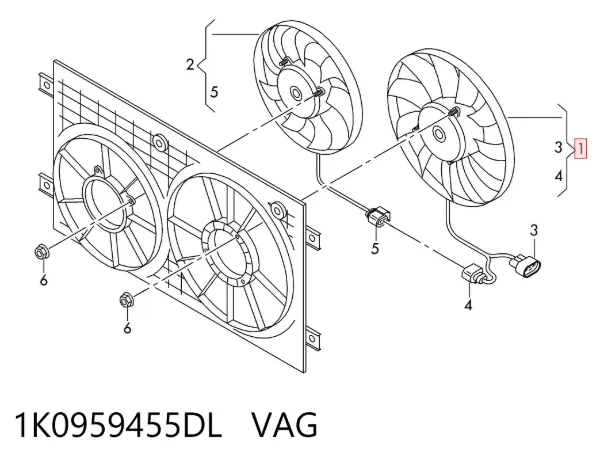 Ventilador eléctrico de refrigeración completo izquierdo (motor y hélice) 1K0959455DL VAG