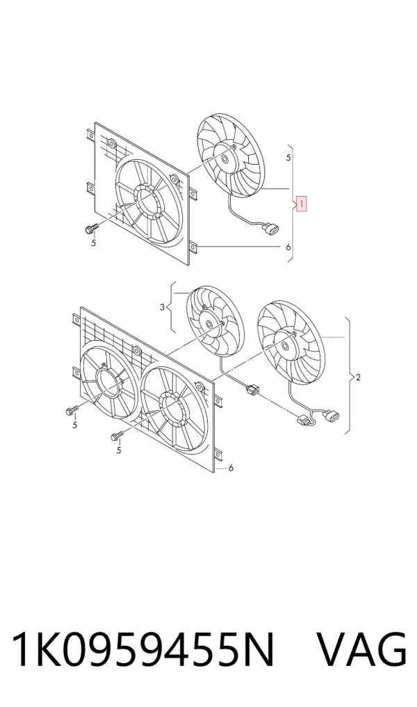 Ventilador eléctrico de refrigeración completo izquierdo (motor y hélice) 1K0959455N VAG