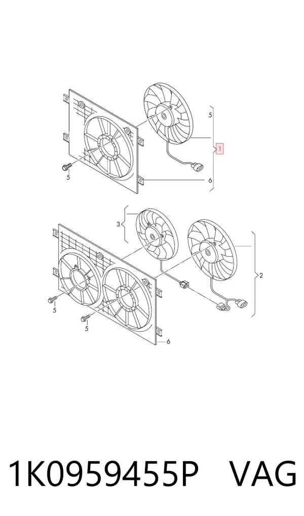 Ventilador eléctrico de refrigeración completo izquierdo (motor y hélice) 1K0959455P VAG