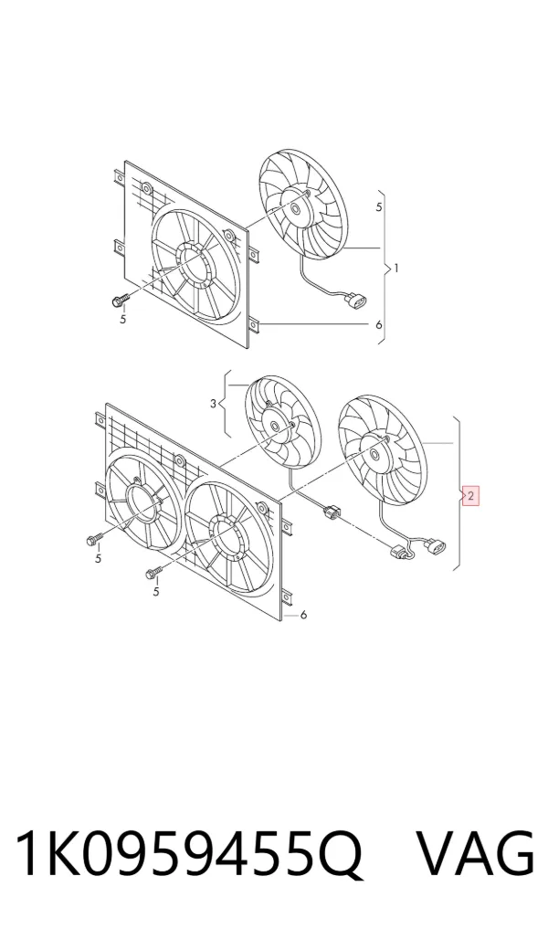 Ventilador de refrigeración completo derecho (motor y hélice) 1K0959455Q VAG