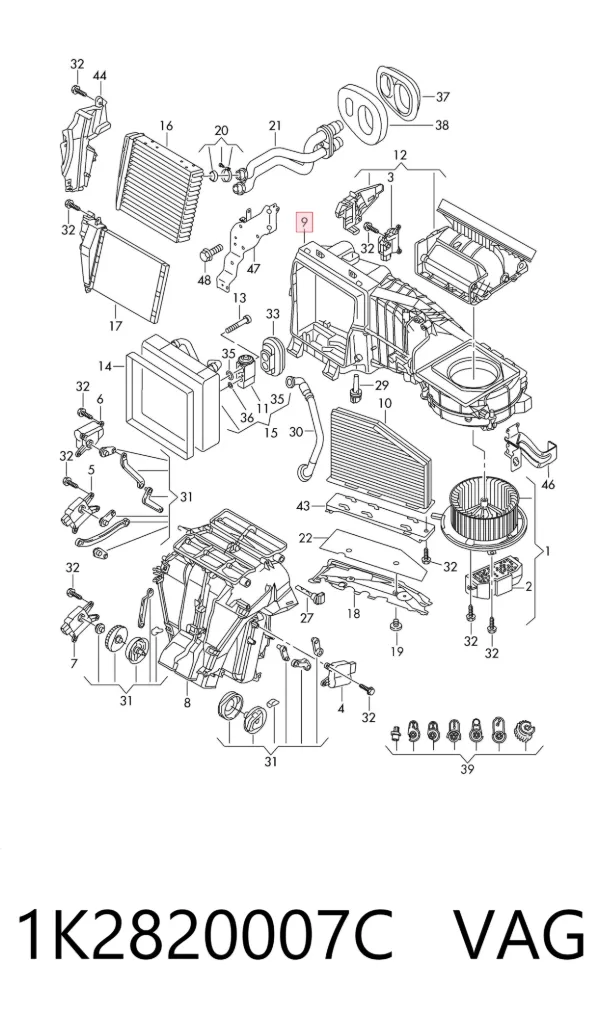 Carcasa del ventilador del calefactor, conjunto 1K2820007C VAG