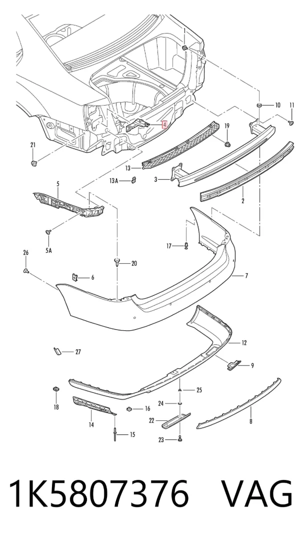 Soporte del parachoques trasero derecho 1K5807376 VAG