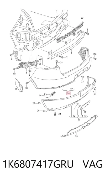 Parachoques trasero VAG 1K6807417GRU