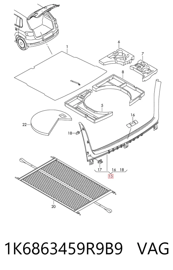 Revestimiento de panel trasero del maletero 1K6863459R9B9 VAG