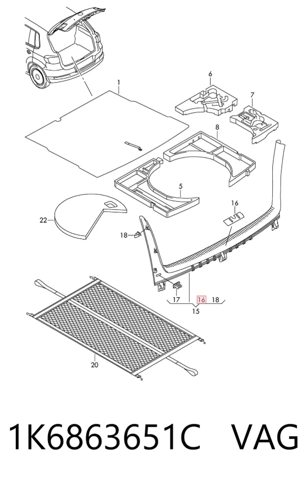 Revestimiento de panel trasero del maletero 1K6863651C VAG