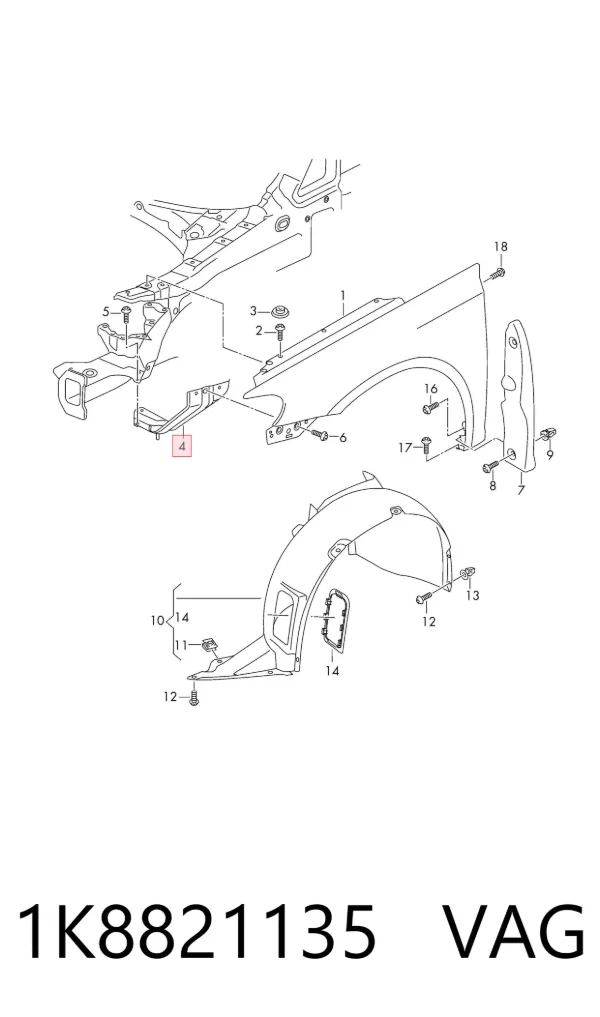 Soporte delantero izquierdo para aleta delantera 1K8821135 VAG