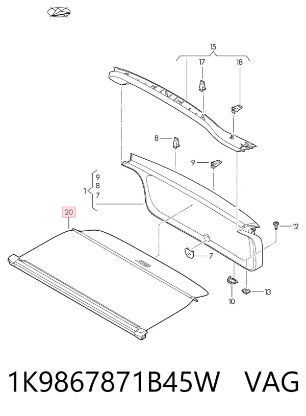 Cortina del compartimento de equipaje 1K9867871B45W VAG