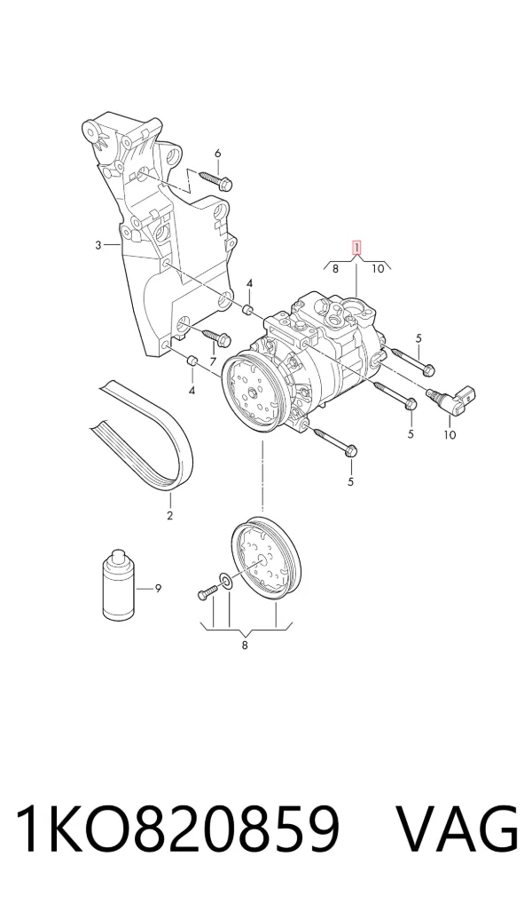 Compresor de aire acondicionado 1KO820859 VAG