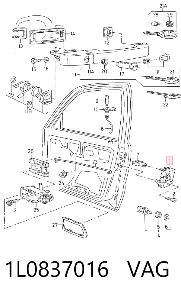 Cerradura de puerta delantera derecha 1L0837016 VAG