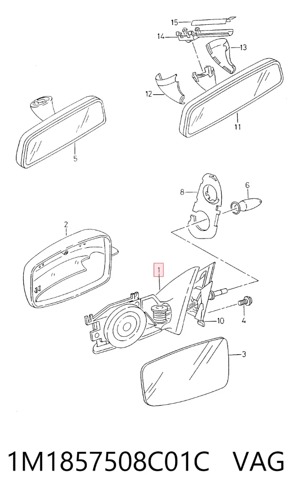 Espejo de retrovisor derecho 1M1857508C01C VAG