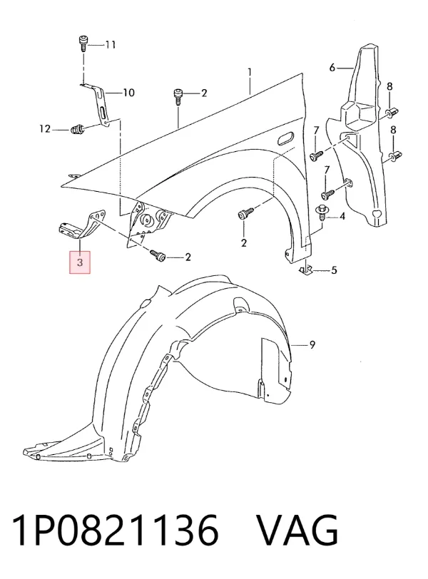 Soporte delantero de guardabarros delantero derecho 1P0821136 VAG