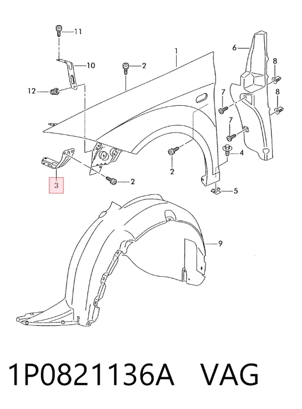 Soporte delantero de guardabarros delantero derecho 1P0821136A VAG