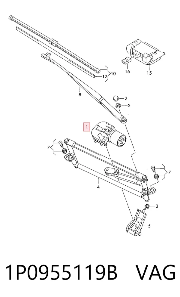 Motor limpiaparabrisas 1P0955119B VAG