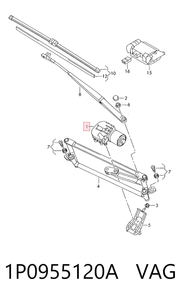 Motor limpiaparabrisas 1P0955120A VAG