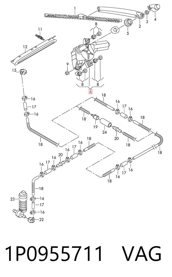 Motor limpiaparabrisas, trasera 1P0955711 VAG