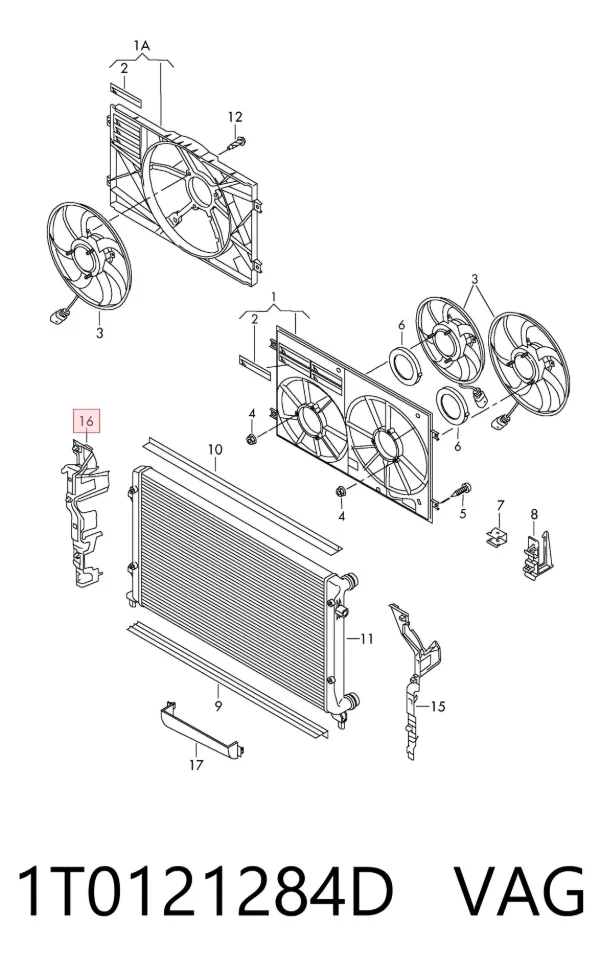 Deflector de aire del radiador derecho 1T0121284D VAG