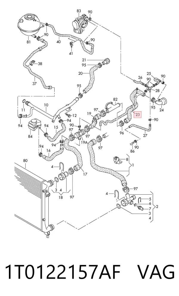 Manguera radiador 1T0122157AF VAG