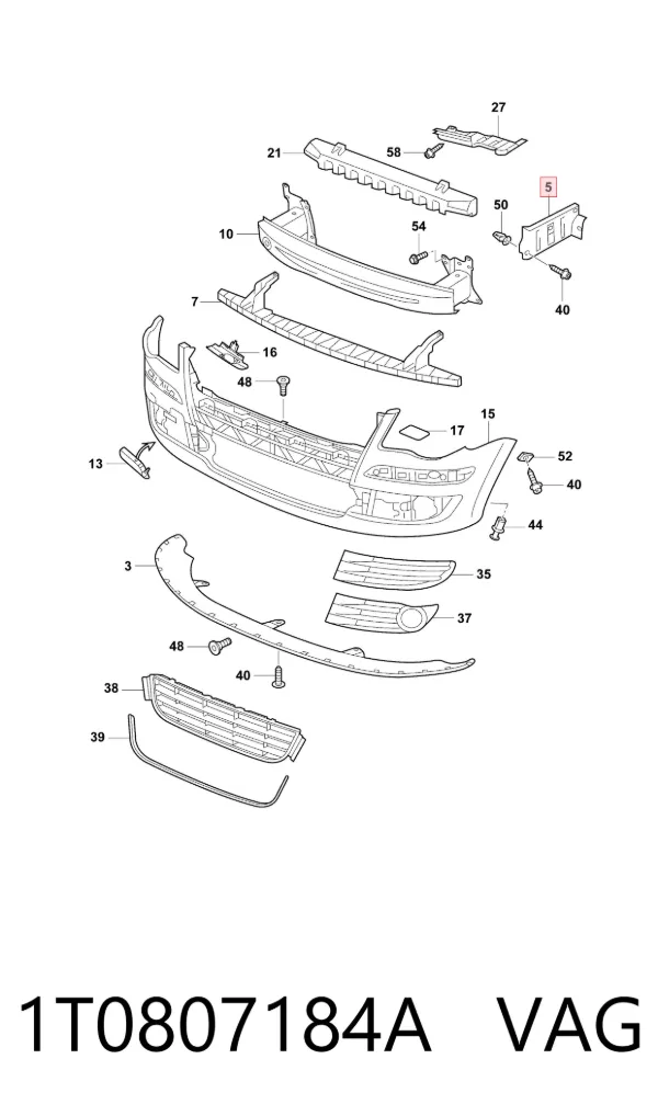 Soporte exterior derecho del parachoques delantero 1T0807184A VAG