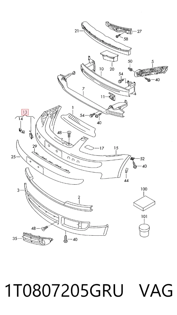 Tapa del enganche de remolcado delantera 1T0807205GRU VAG
