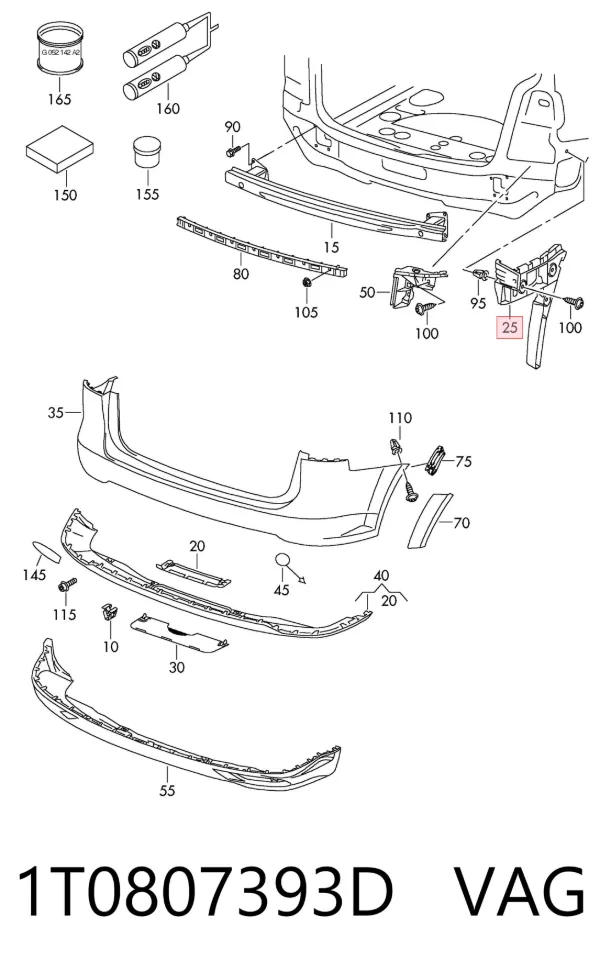 Soporte de parachoques trasero izquierdo 1T0807393D VAG