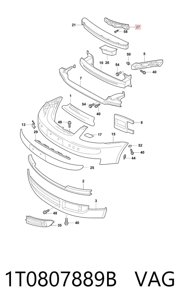 Soporte de parachoques delantero izquierdo 1T0807889B VAG