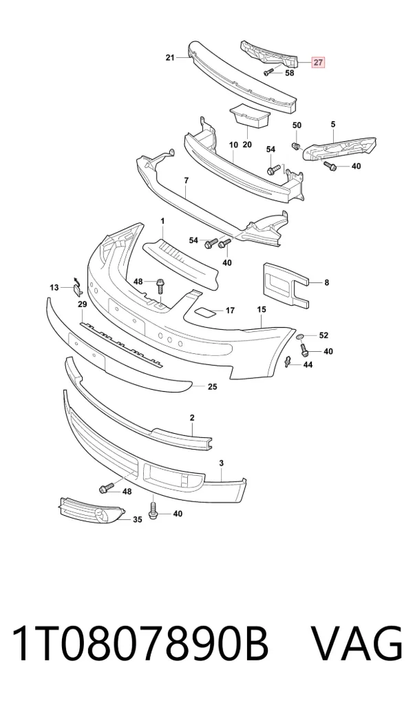 Soporte de parachoques delantero derecho 1T0807890B VAG