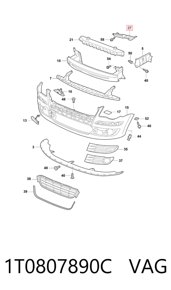 Soporte de parachoques delantero derecho 1T0807890C VAG