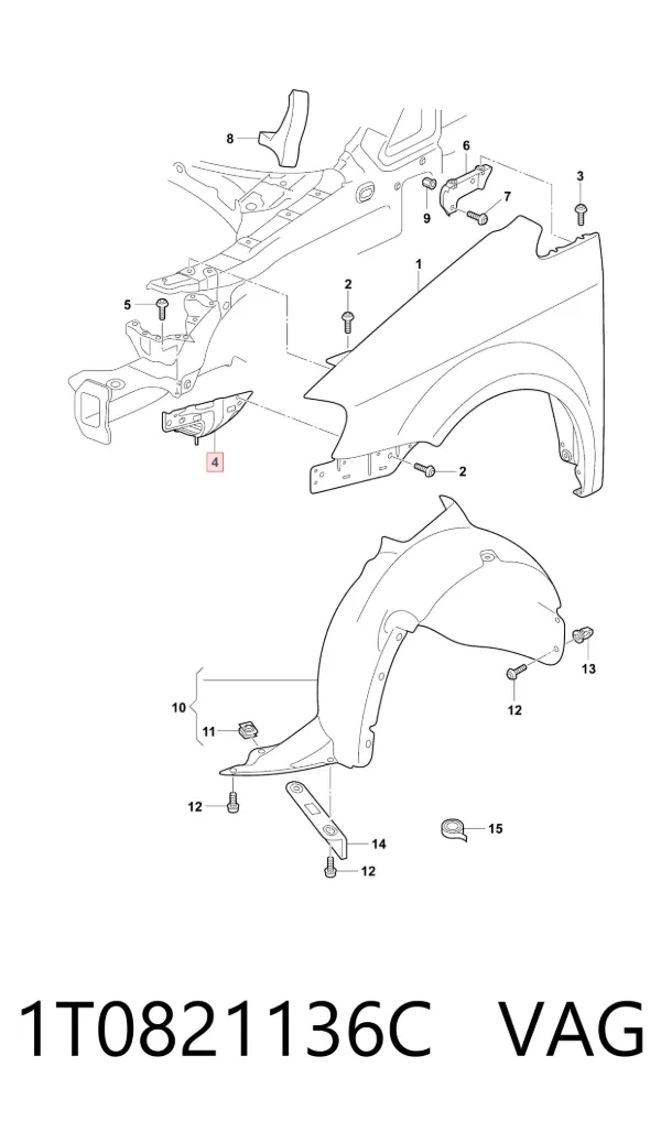 Soporte delantero de guardabarros delantero derecho 1T0821136C VAG