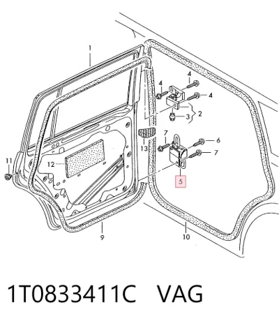 Bisagra de puerta trasera izquierda VAG 1T0833411C