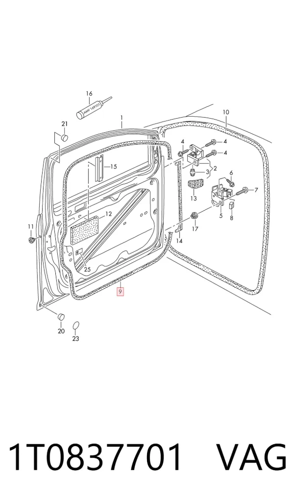 Junta de puerta delantera izquierda 1T0837701 VAG