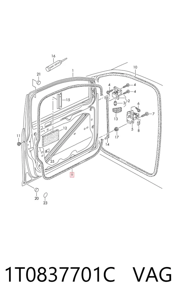 Junta de puerta delantera izquierda 1T0837701C VAG