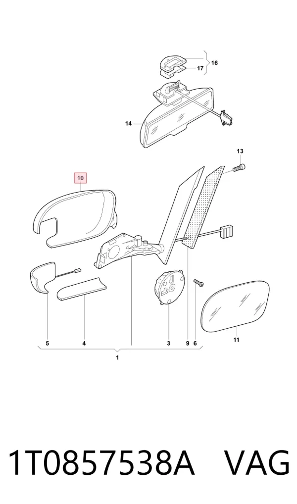 Cubierta De Espejo Retrovisor Derecho 1T0857538A VAG
