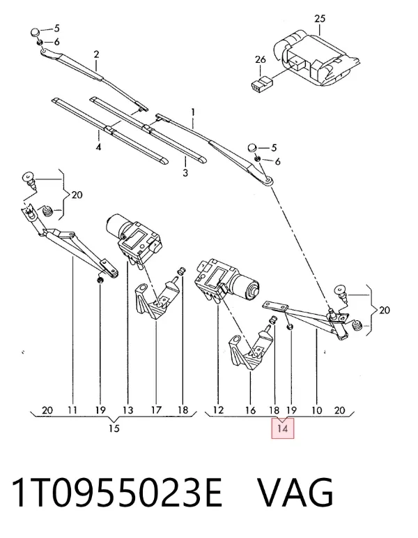 Trapezoide de limpiaparabrisas izquierdo 1T0955023E VAG
