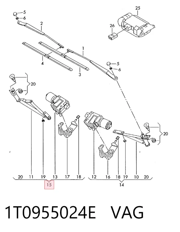 Trapezoide del limpiaparabrisas derecho 1T0955024E VAG