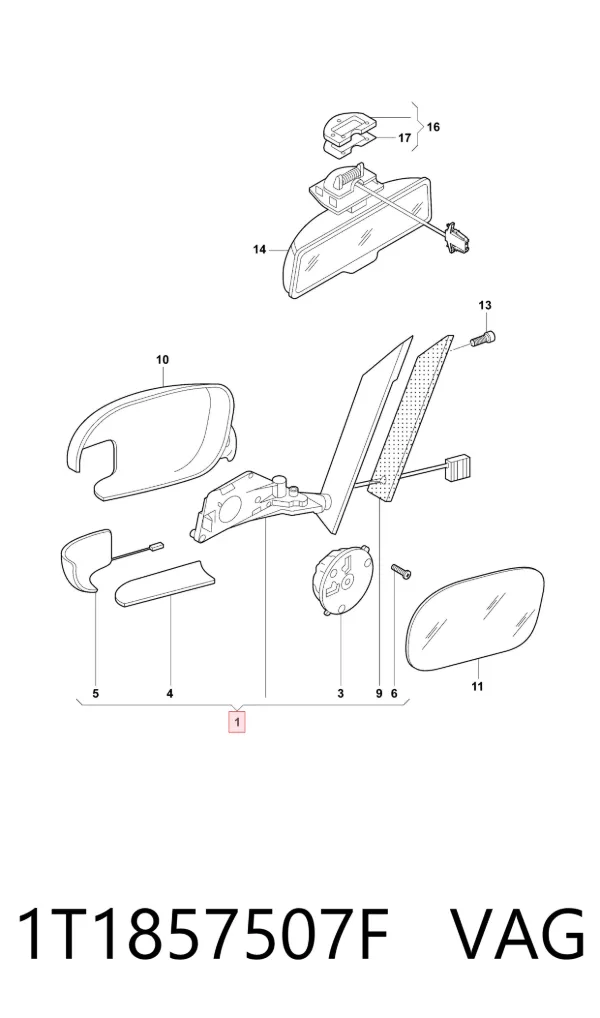 Espejo de retrovisor izquierdo 1T1857507F VAG