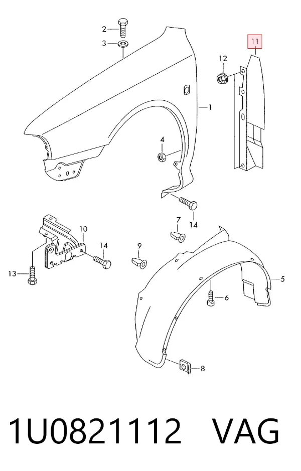 Soporte trasero de guardabarros delantero derecho 1U0821112 VAG