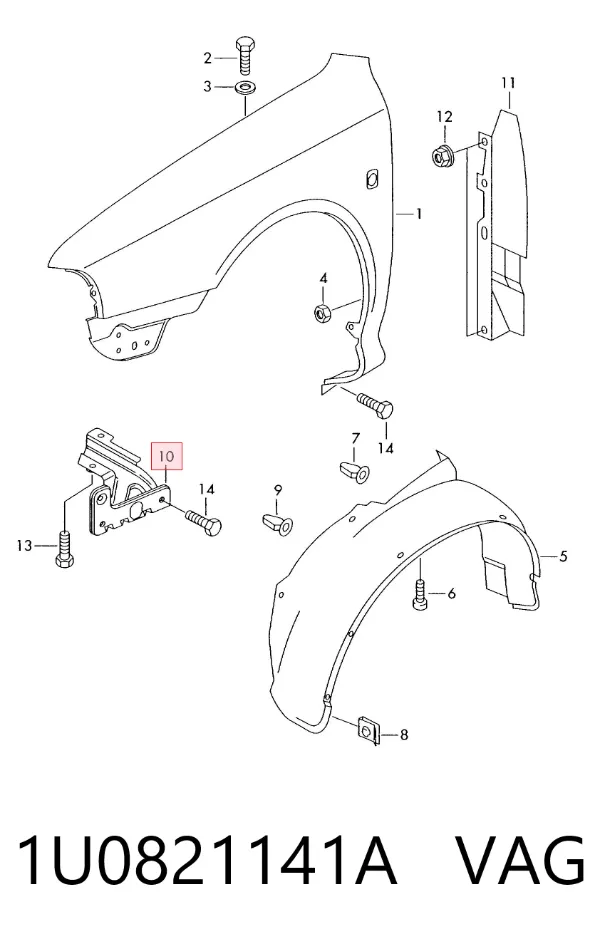 Soporte delantero izquierdo para aleta delantera 1U0821141A VAG