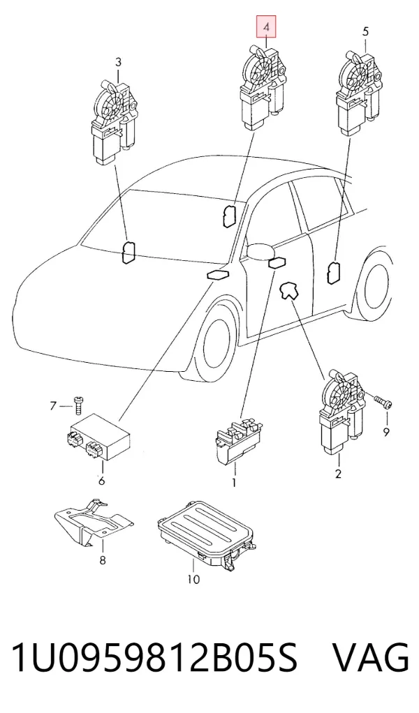 Motor del elevalunas de la puerta trasera derecha 1U0959812B05S VAG