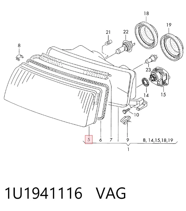 Cristal de faro derecho 1U1941116 VAG