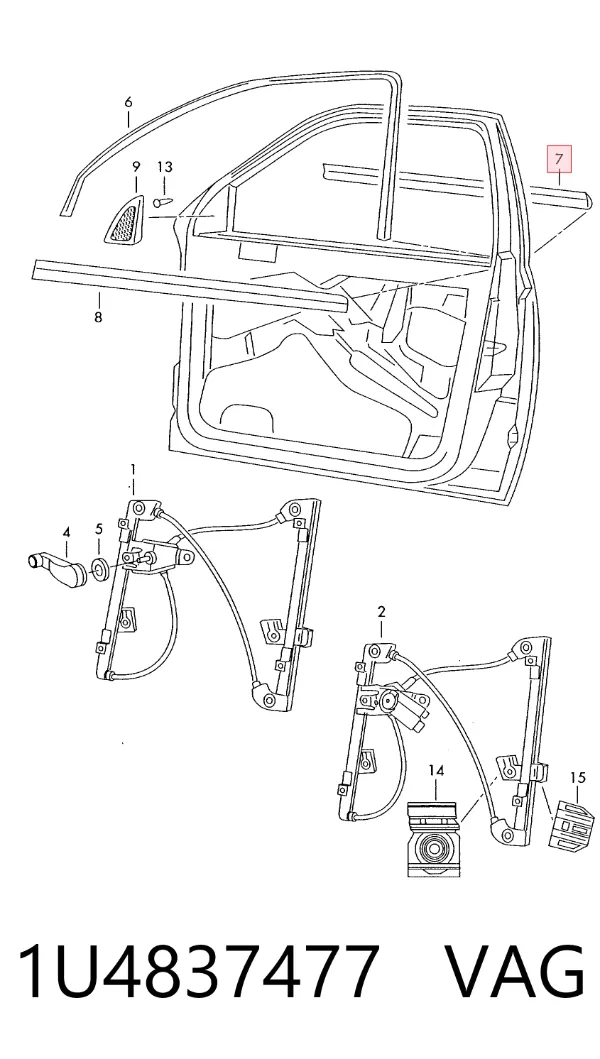 Sellador exterior de vidrio de puerta delantera izquierda 1U4837477 VAG