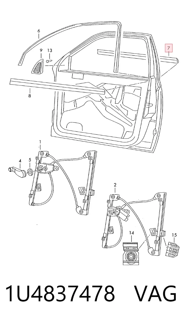 Sellador exterior de vidrio de puerta delantera derecha 1U4837478 VAG