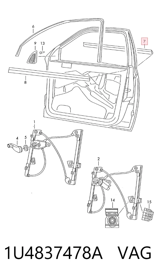 Sellador exterior de vidrio de puerta delantera derecha 1U4837478A VAG