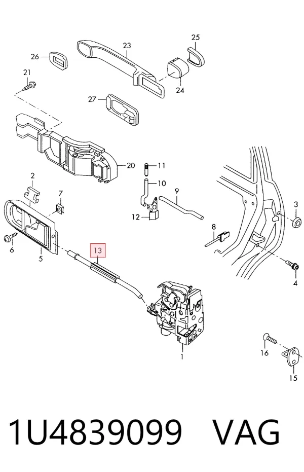 Cable de apertura de cerradura de puerta trasera 1U4839099 VAG