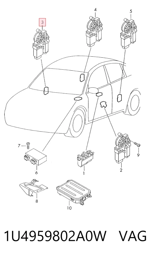 Motor del elevalunas de la puerta delantera derecha 1U4959802A0W VAG