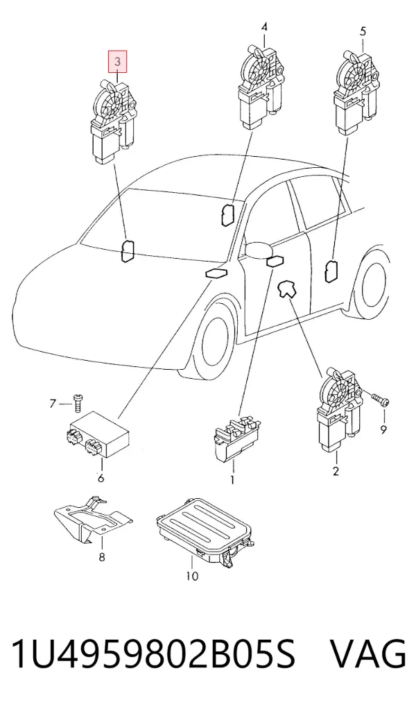 Motor del elevalunas de la puerta delantera derecha 1U4959802B05S VAG