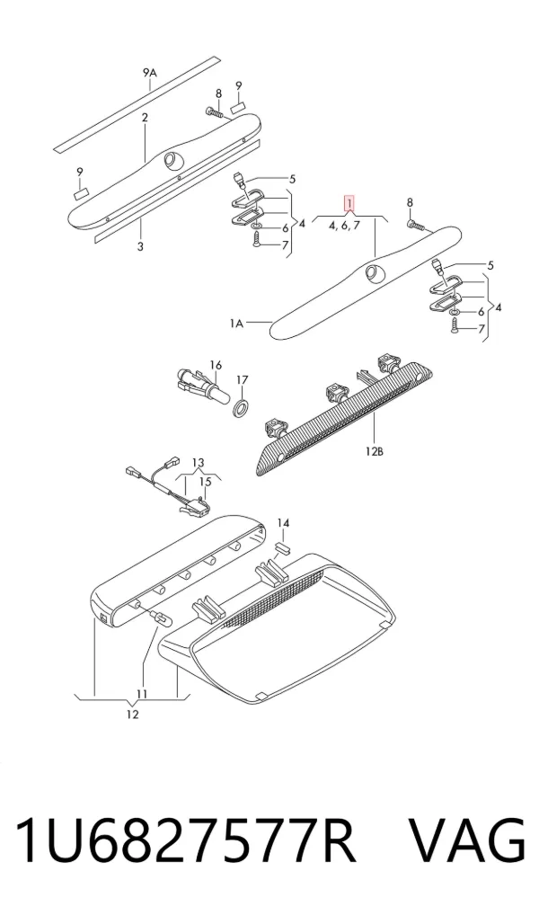 Moldura de la tapa del maletero 1U6827577R VAG
