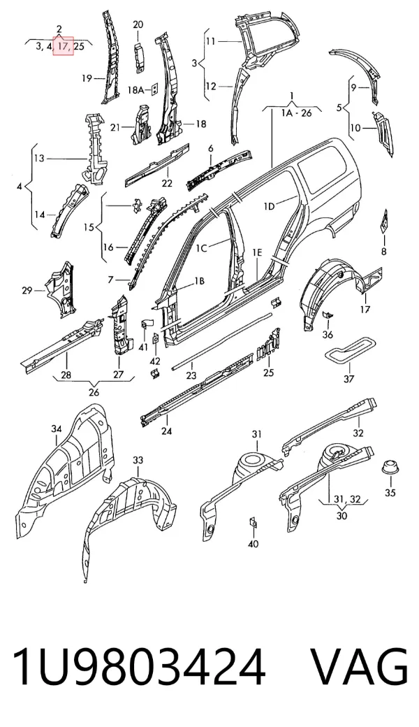 Arco de guardabarros trasero derecho 1U9803424 VAG